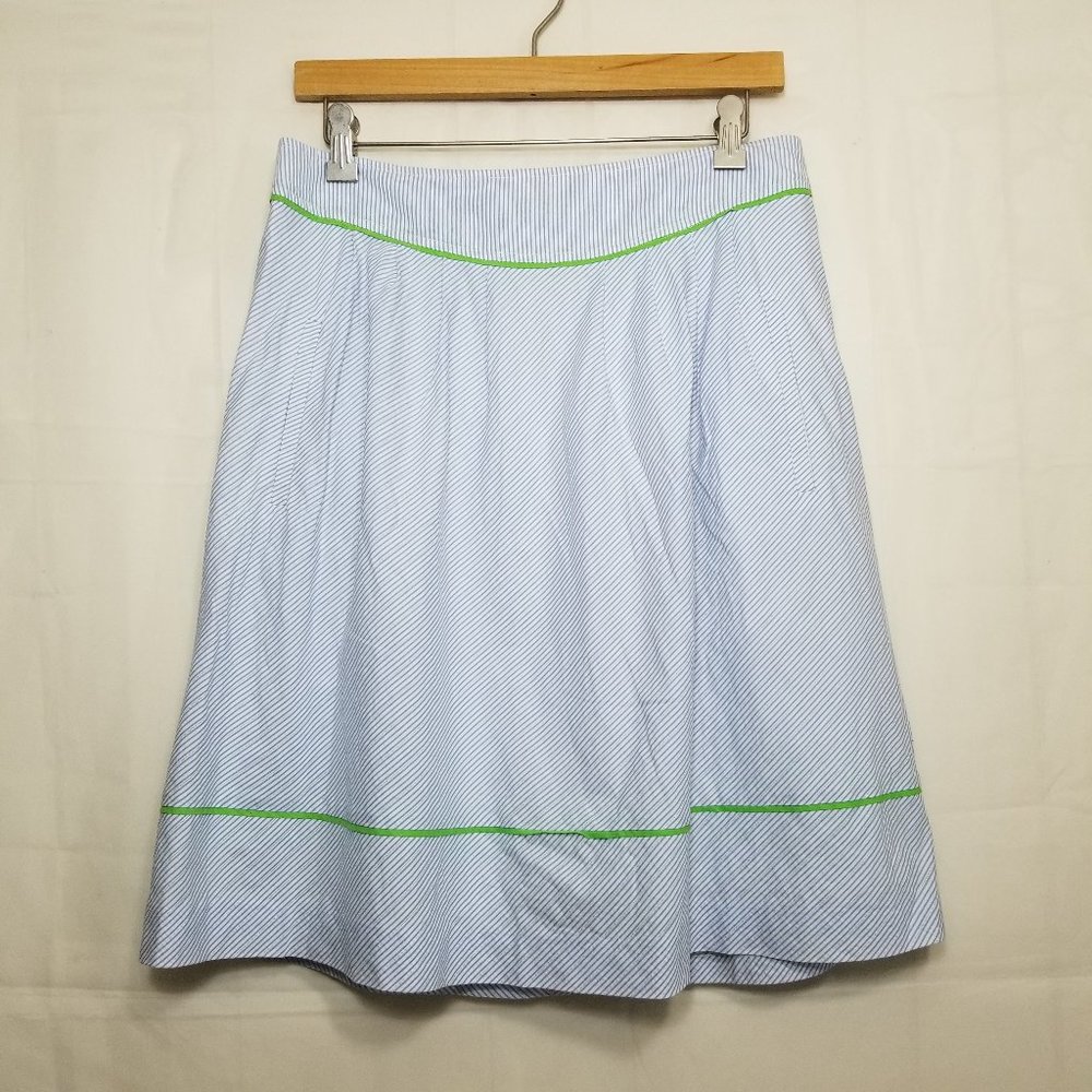Lilly Pulitzer Blue & White Striped A-Line Skirt with Lime Green Trim & Pockets
